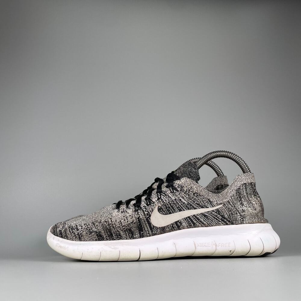 Nike Free RN Flyknit Women's 7.5 Oreo Gray Running Shoes Athletic Sneaker Casual